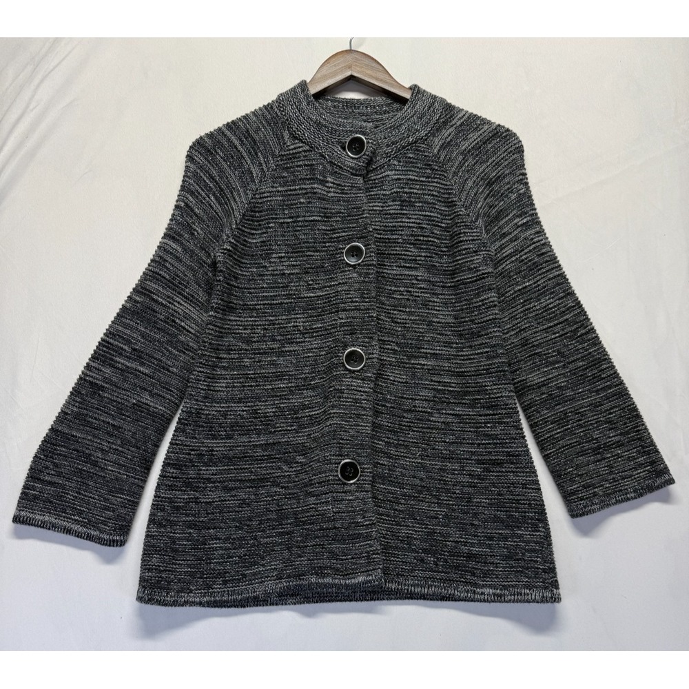 JM Collection Cardigan Sweater Womens Petite Small Black Space Dye Button Front